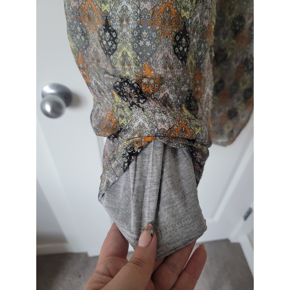 Made in Italy Silk Blend Wide Leg Smocked Waist Paisley Boho Pants Grey Orange M - Picture 2 of 10